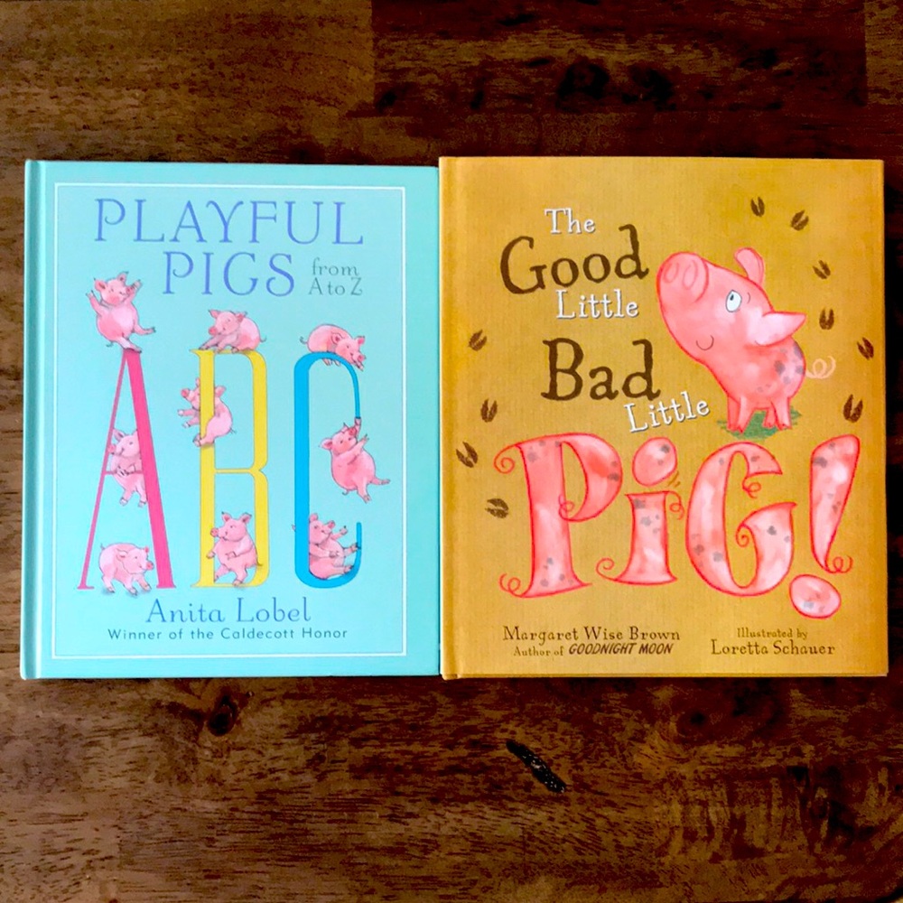 Two hardcover children’s picture books about pigs